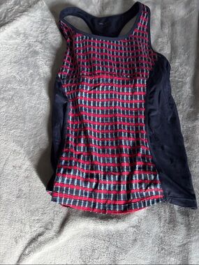 Tory Sport Navy Tank with Red and Light Blue Grid medium